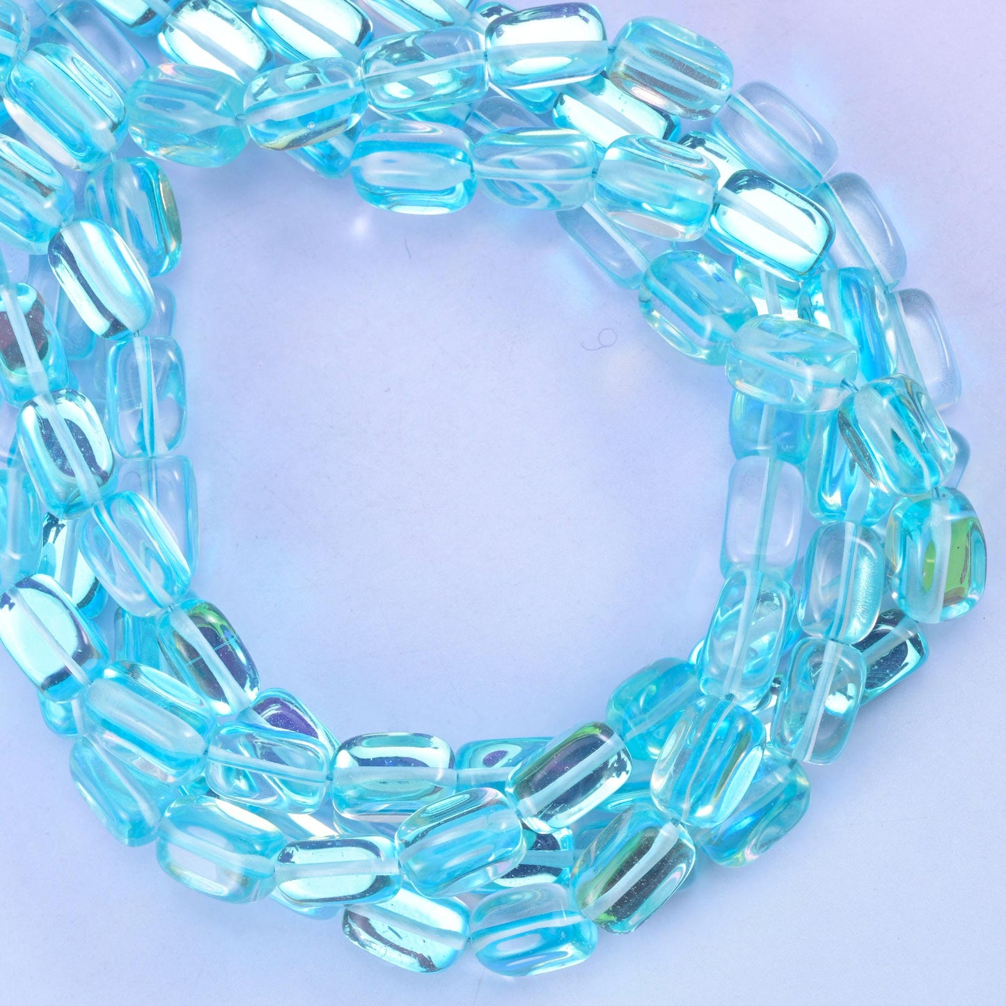 Light Blue Mystic Aura Rectangle Glass Beads: Iridescent Jewelry Making Supply, 15 Inch Strand