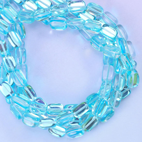 Light Blue Mystic Aura Rectangle Glass Beads: Iridescent Jewelry Making Supply, 15 Inch Strand