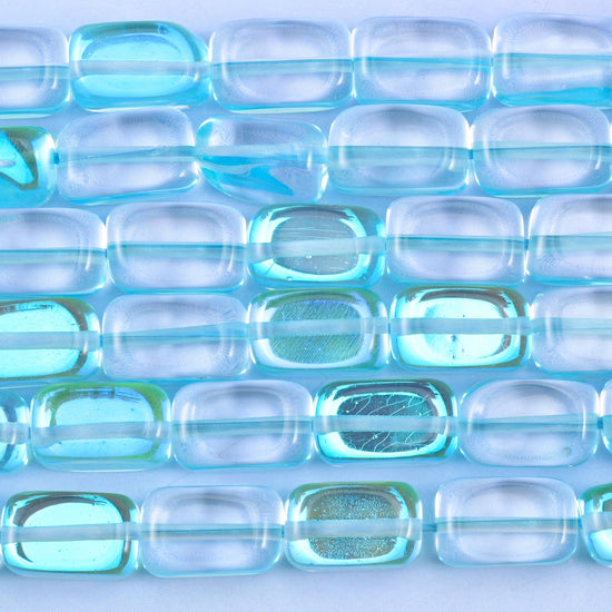Light Blue Mystic Aura Rectangle Glass Beads: Iridescent Jewelry Making Supply, 15 Inch Strand