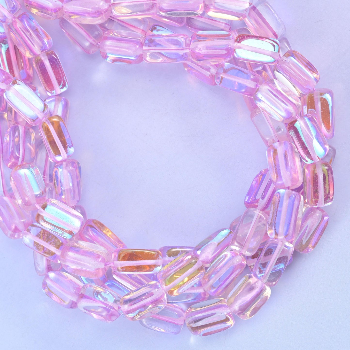 Light Purple Mystic Aura Rectangle Glass Beads: Iridescent Jewelry Making Supply, 15 Inch Strand