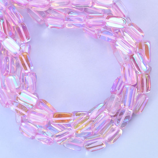 Light Purple Mystic Aura Rectangle Glass Beads: Iridescent Jewelry Making Supply, 15 Inch Strand
