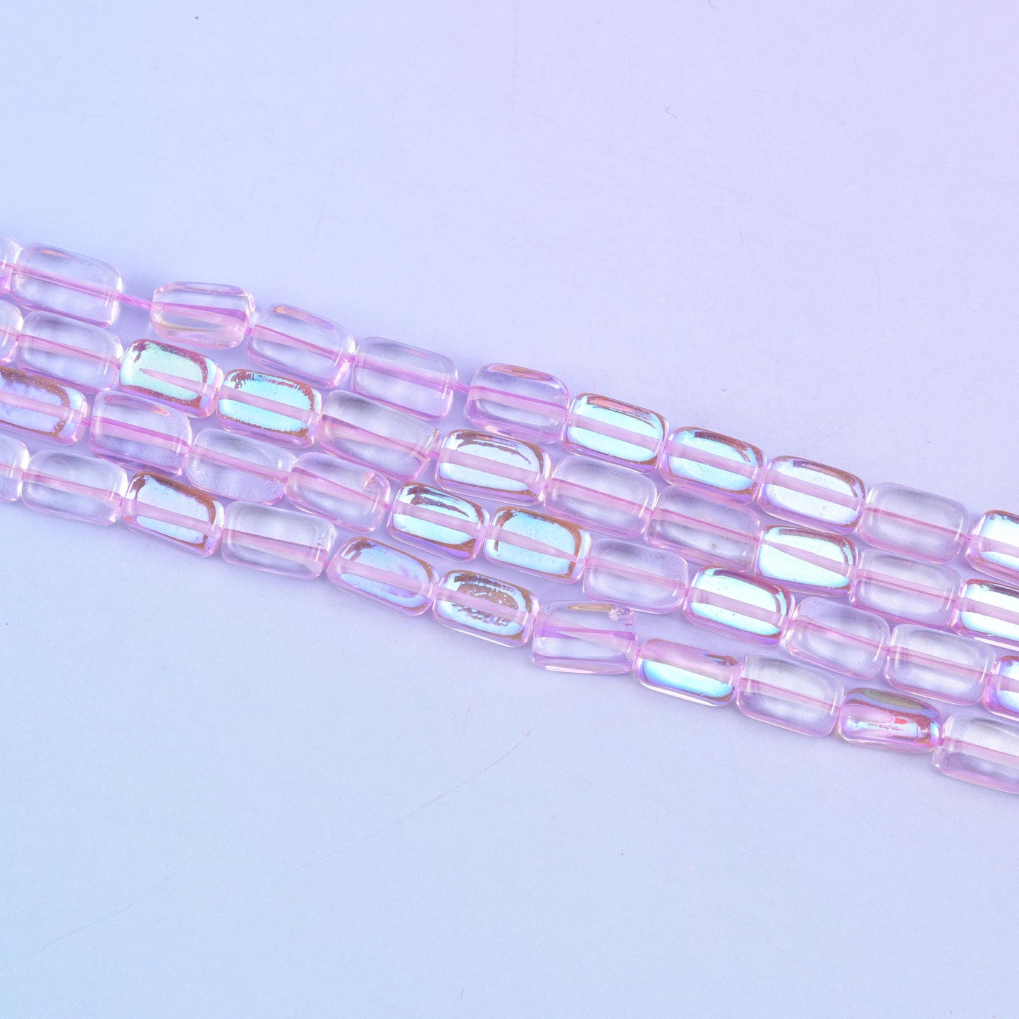 Light Purple Mystic Aura Rectangle Glass Beads: Iridescent Jewelry Making Supply, 15 Inch Strand