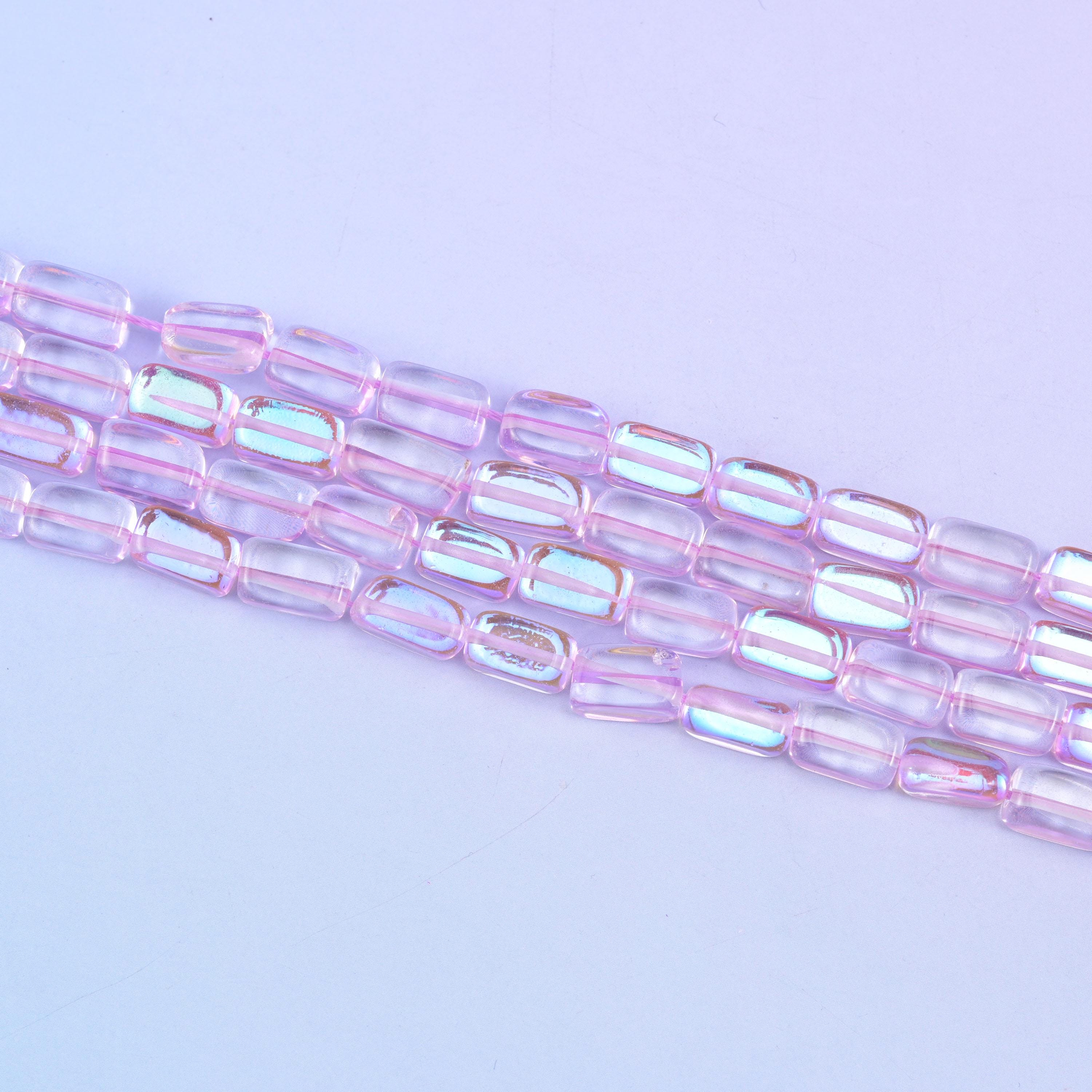 Light Purple Mystic Aura Rectangle Glass Beads: Iridescent Jewelry Making Supply, 15 Inch Strand