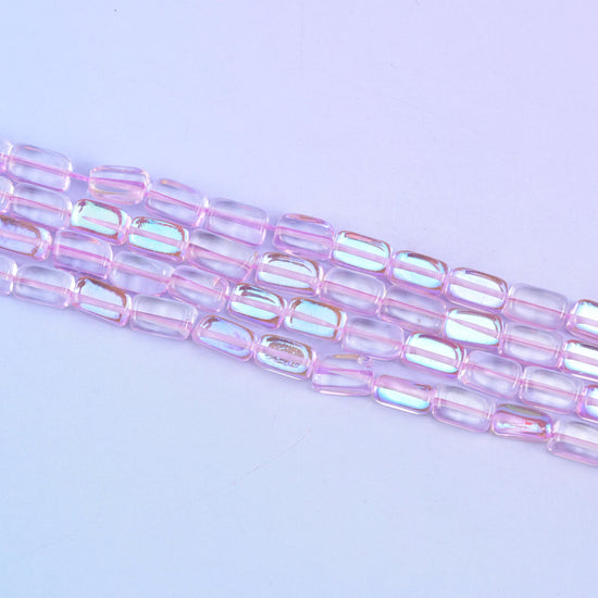Light Purple Mystic Aura Rectangle Glass Beads: Iridescent Jewelry Making Supply, 15 Inch Strand