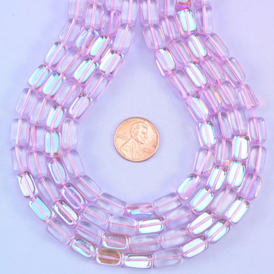 Light Purple Mystic Aura Rectangle Glass Beads: Iridescent Jewelry Making Supply, 15 Inch Strand