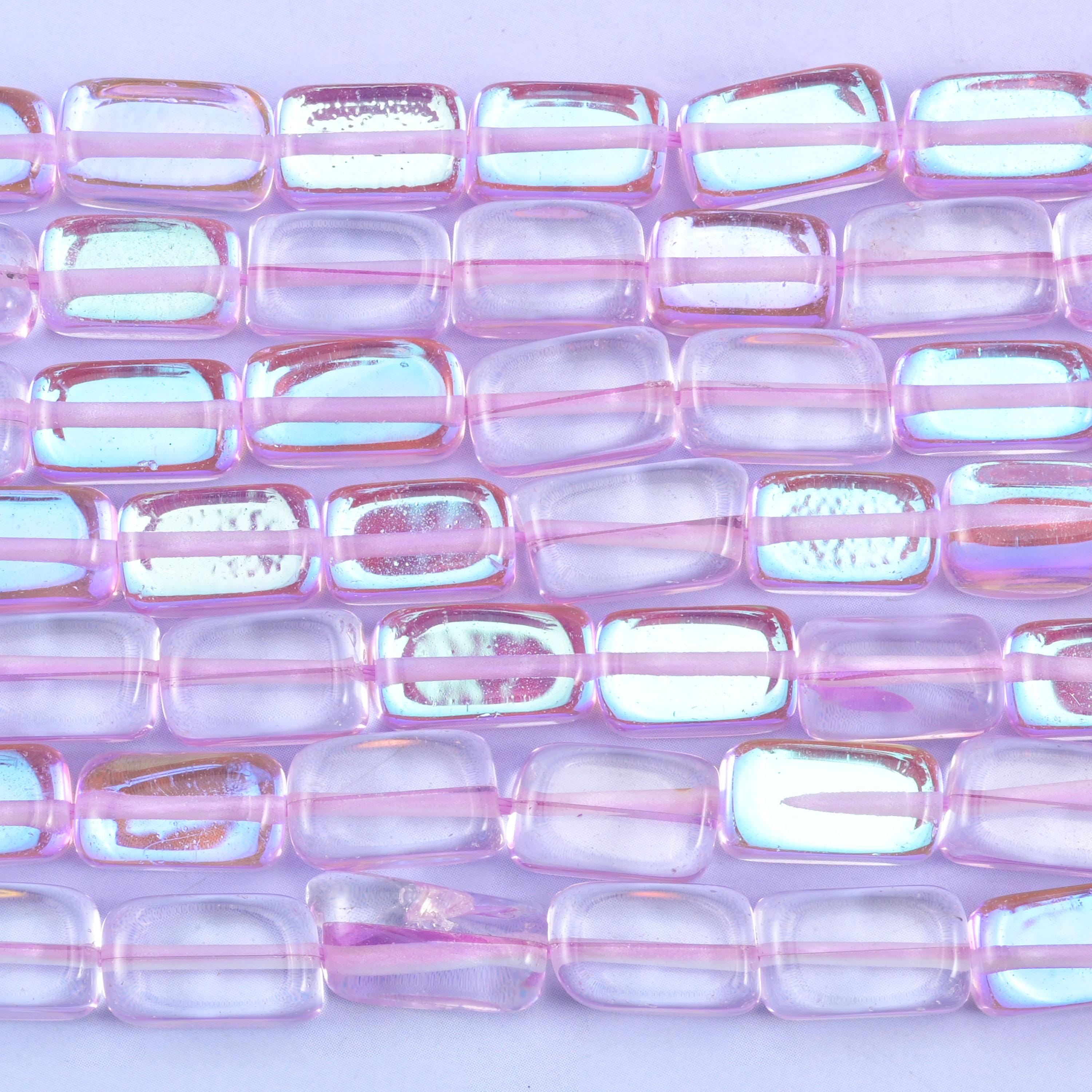 Light Purple Mystic Aura Rectangle Glass Beads: Iridescent Jewelry Making Supply, 15 Inch Strand