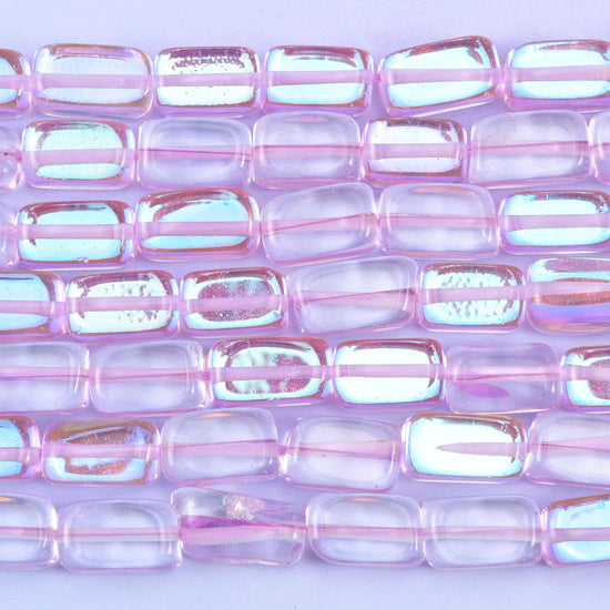Light Purple Mystic Aura Rectangle Glass Beads: Iridescent Jewelry Making Supply, 15 Inch Strand