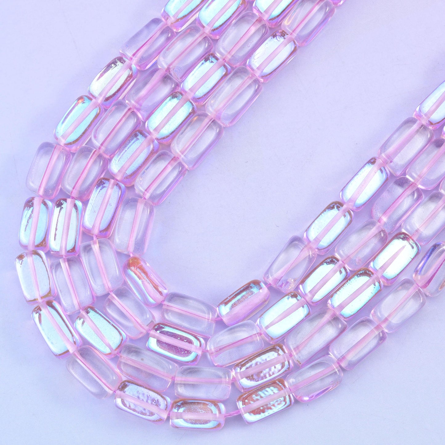Light Purple Mystic Aura Rectangle Glass Beads: Iridescent Jewelry Making Supply, 15 Inch Strand