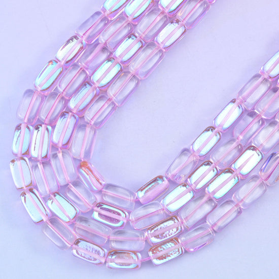 Light Purple Mystic Aura Rectangle Glass Beads: Iridescent Jewelry Making Supply, 15 Inch Strand