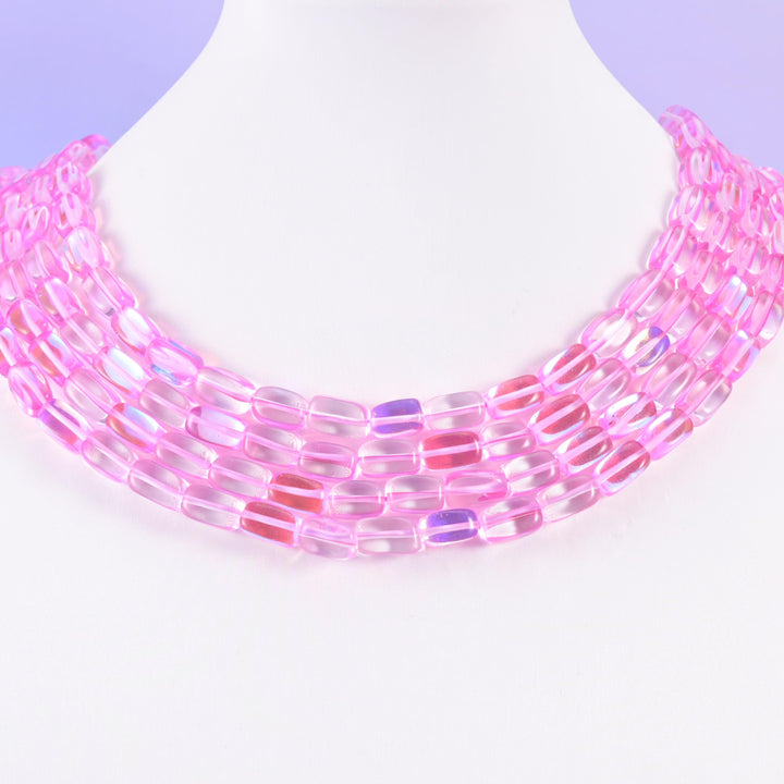 Pink Mystic Aura Rectangle Glass Beads: Iridescent Jewelry Making Supply, 15 Inch Strand