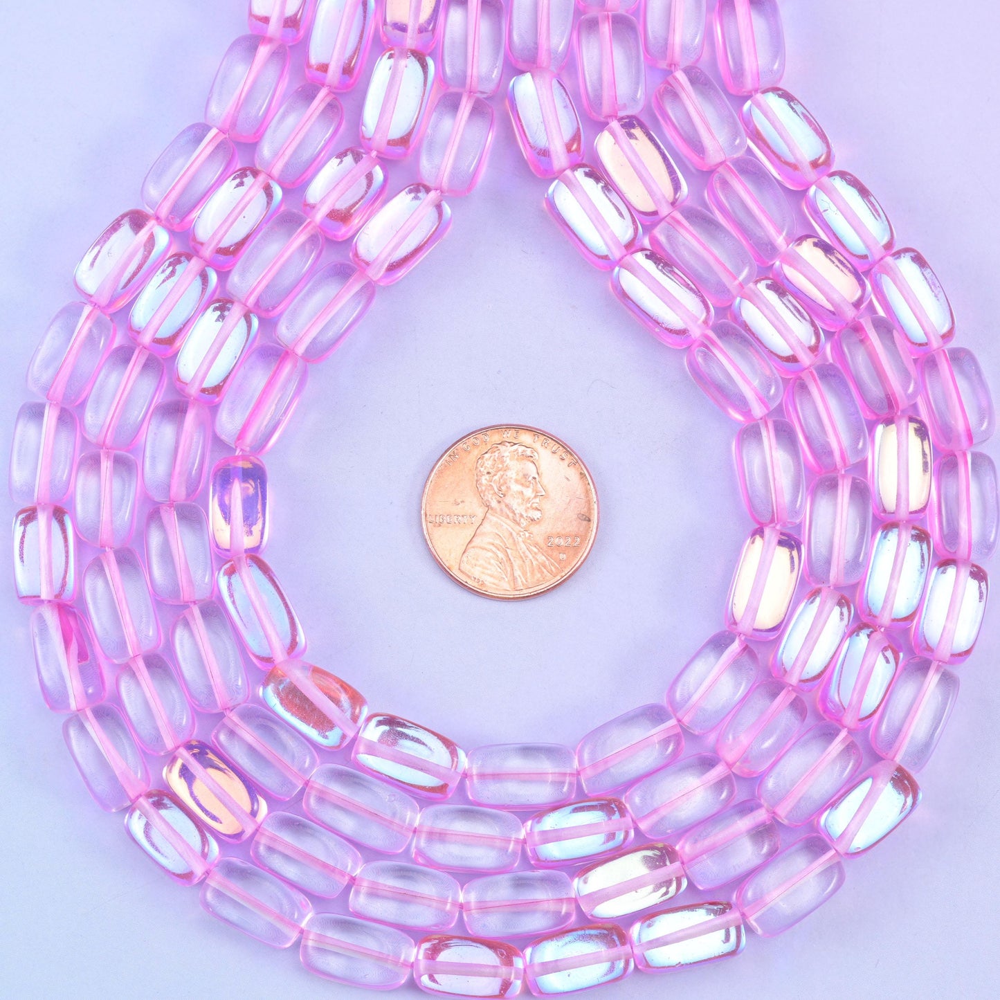 Pink Mystic Aura Rectangle Glass Beads: Iridescent Jewelry Making Supply, 15 Inch Strand