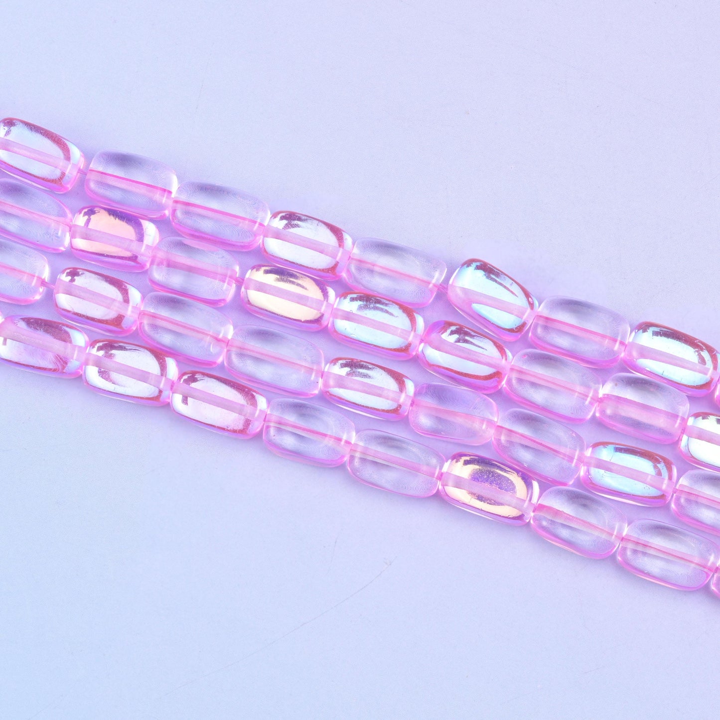 Pink Mystic Aura Rectangle Glass Beads: Iridescent Jewelry Making Supply, 15 Inch Strand