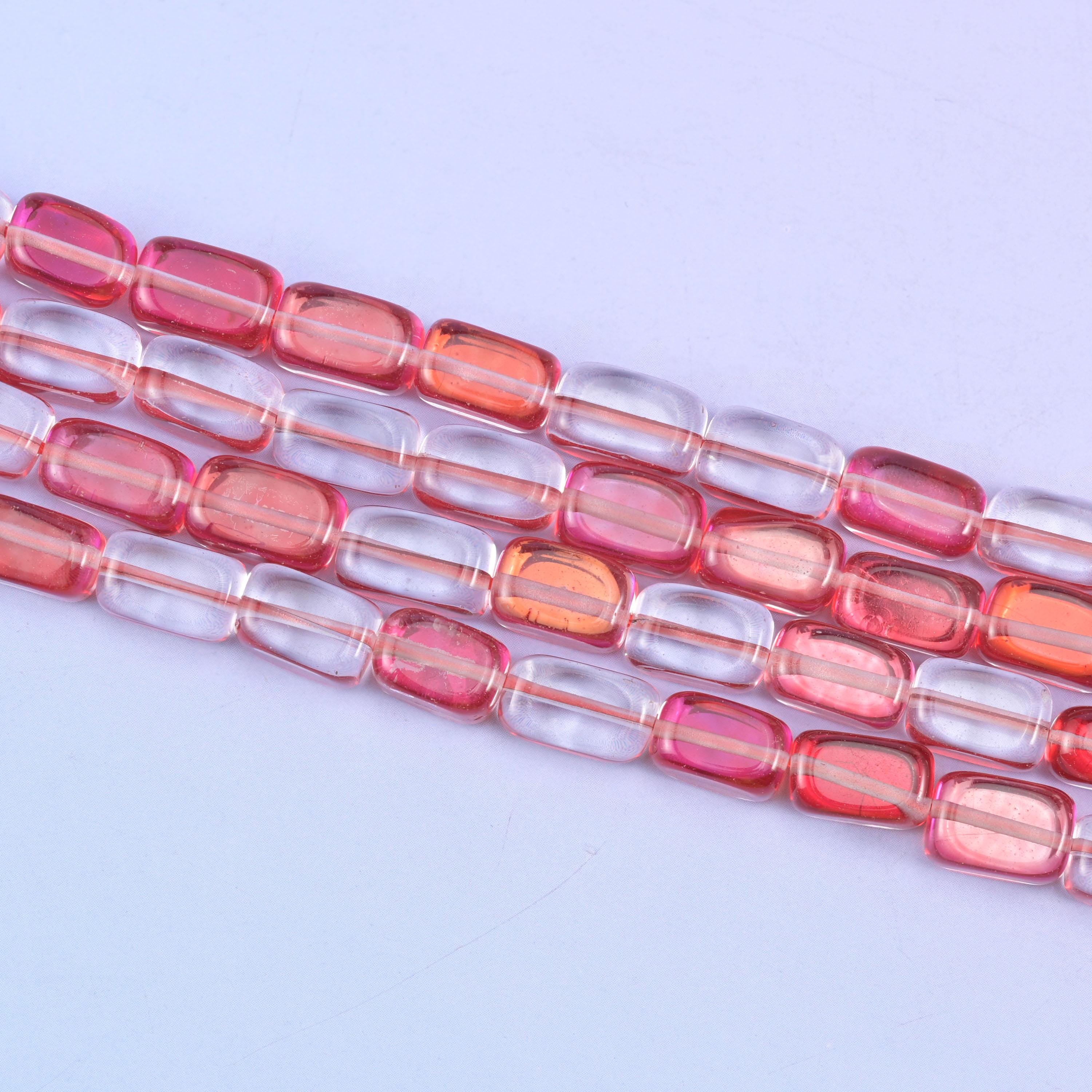 Red Mystic Aura Rectangle Glass Beads: Iridescent Jewelry Making Supply, 15 Inch Strand