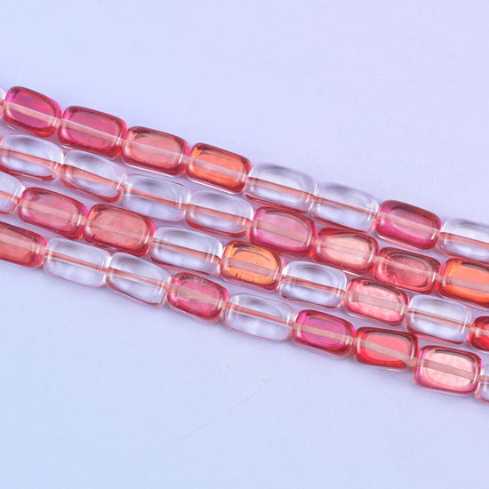 Red Mystic Aura Rectangle Glass Beads: Iridescent Jewelry Making Supply, 15 Inch Strand