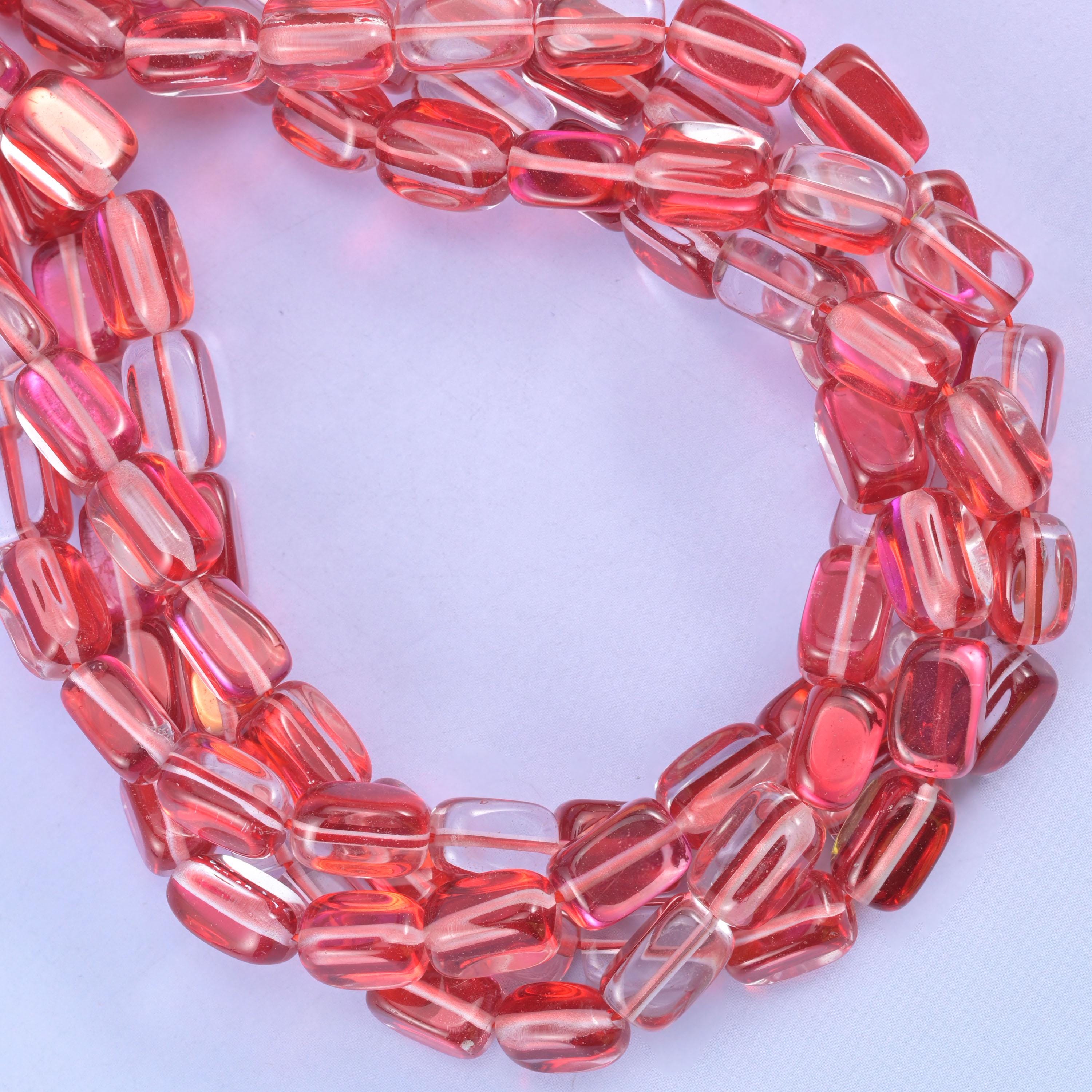Red Mystic Aura Rectangle Glass Beads: Iridescent Jewelry Making Supply, 15 Inch Strand