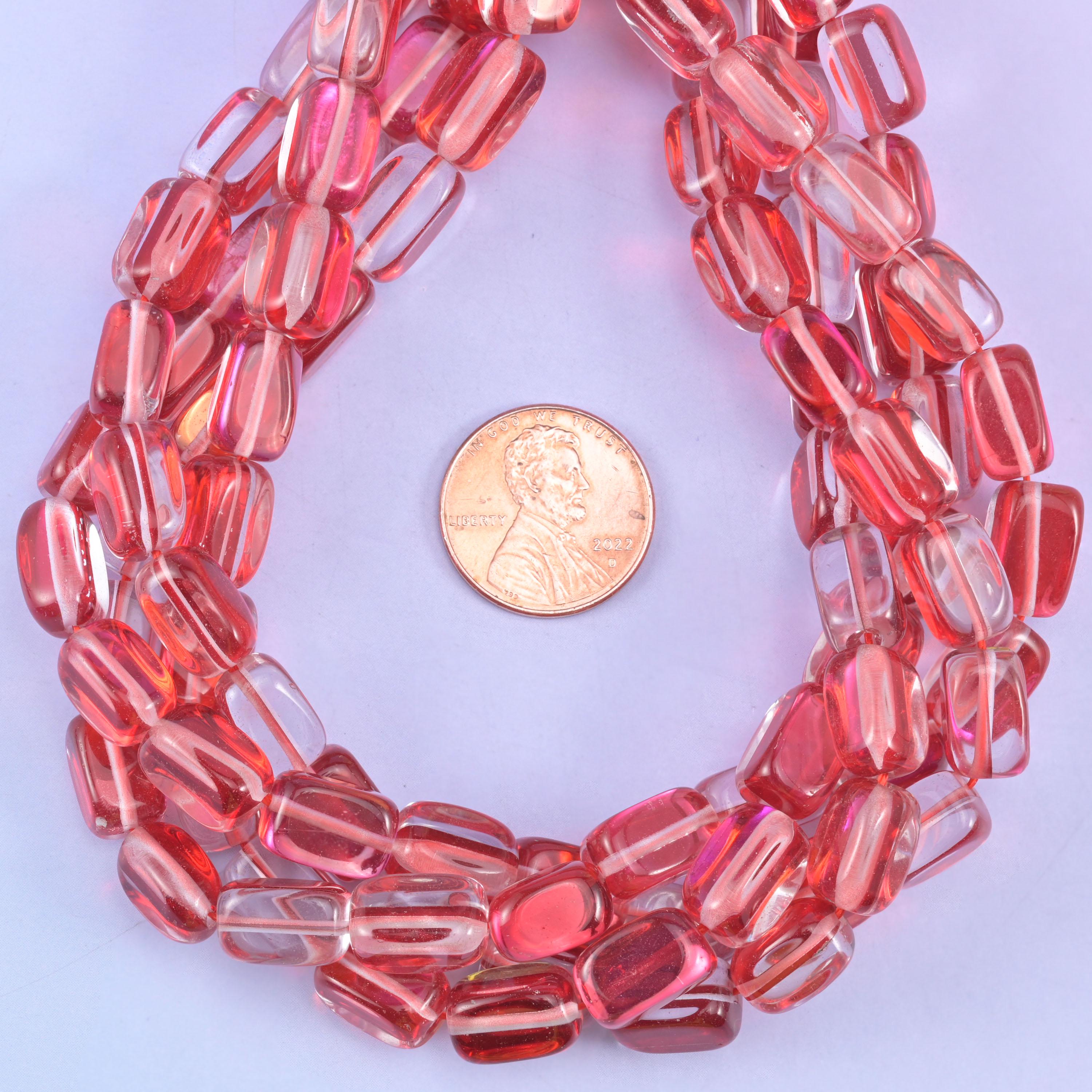 Red Mystic Aura Rectangle Glass Beads: Iridescent Jewelry Making Supply, 15 Inch Strand