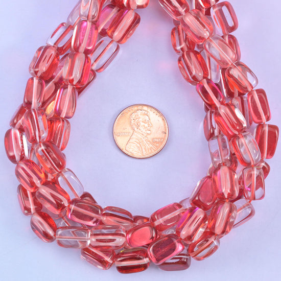 Red Mystic Aura Rectangle Glass Beads: Iridescent Jewelry Making Supply, 15 Inch Strand