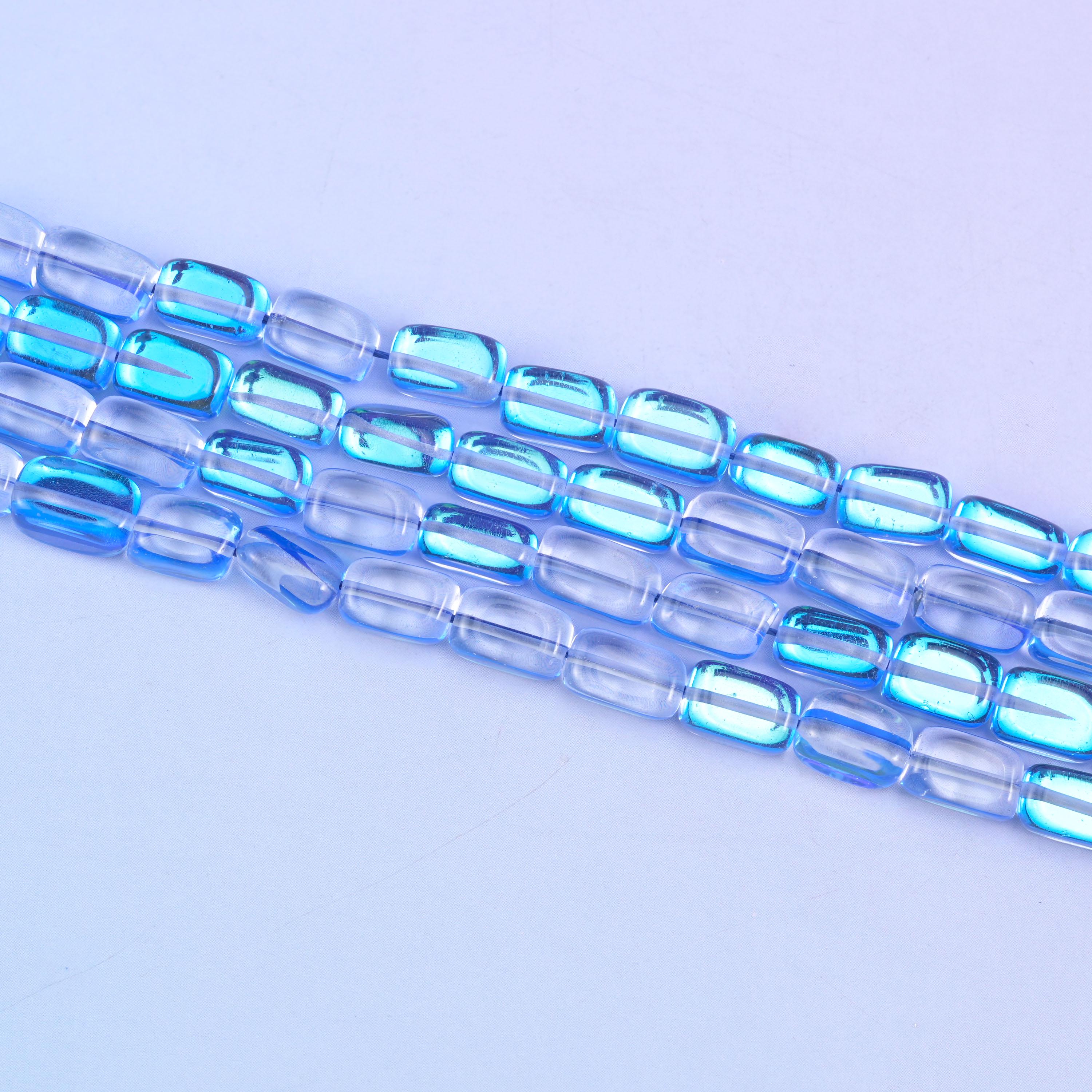 Blue Mystic Aura Rectangle Glass Beads: Iridescent Jewelry Making Supply, 15 Inch Strand