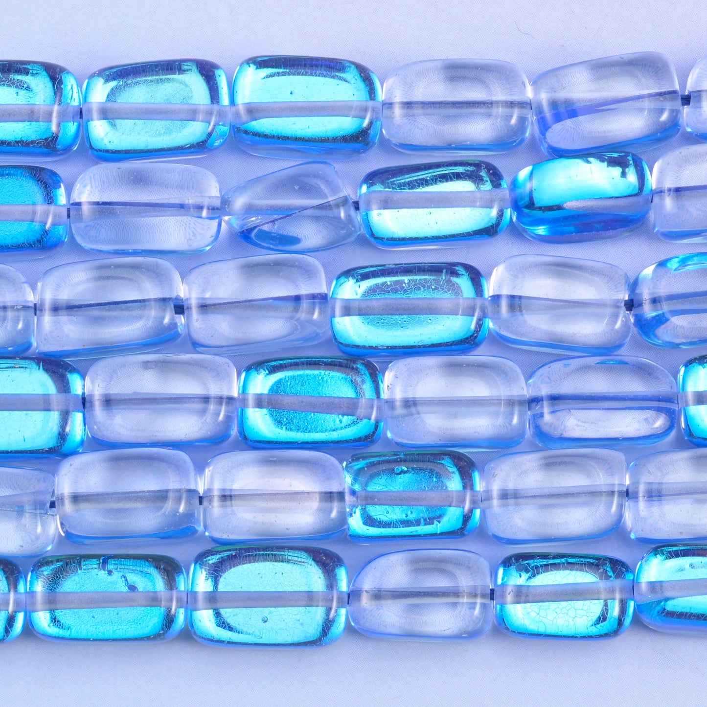 Blue Mystic Aura Rectangle Glass Beads: Iridescent Jewelry Making Supply, 15 Inch Strand