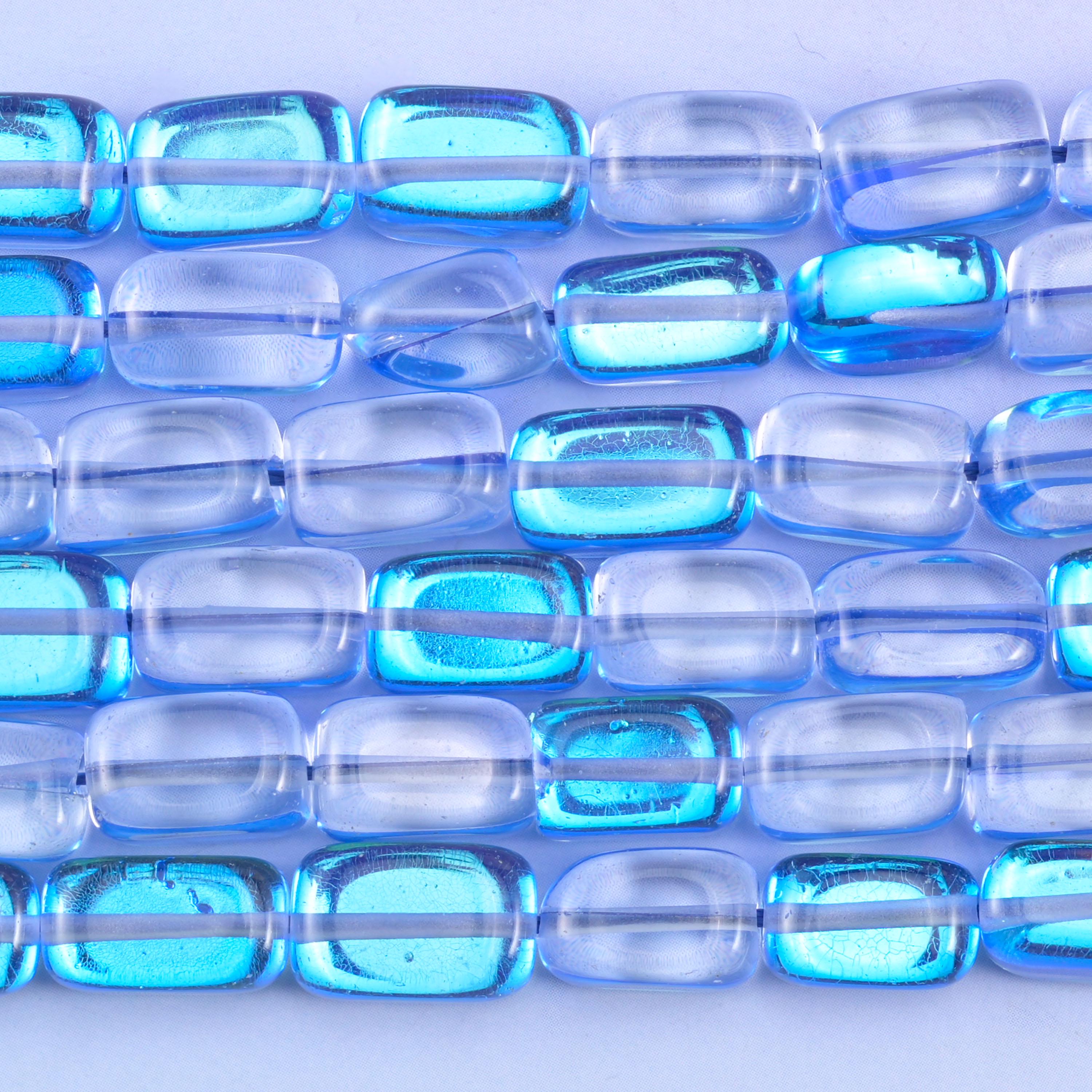 Blue Mystic Aura Rectangle Glass Beads: Iridescent Jewelry Making Supply, 15 Inch Strand