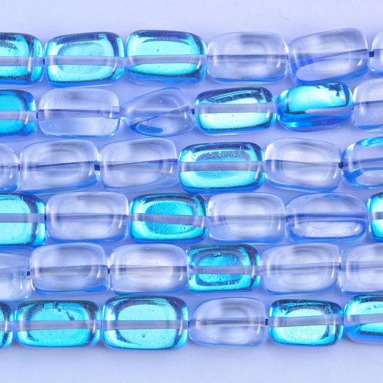 Blue Mystic Aura Rectangle Glass Beads: Iridescent Jewelry Making Supply, 15 Inch Strand