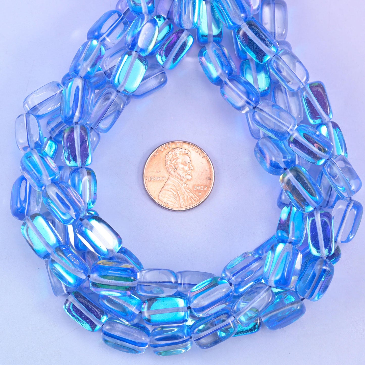 Blue Mystic Aura Rectangle Glass Beads: Iridescent Jewelry Making Supply, 15 Inch Strand