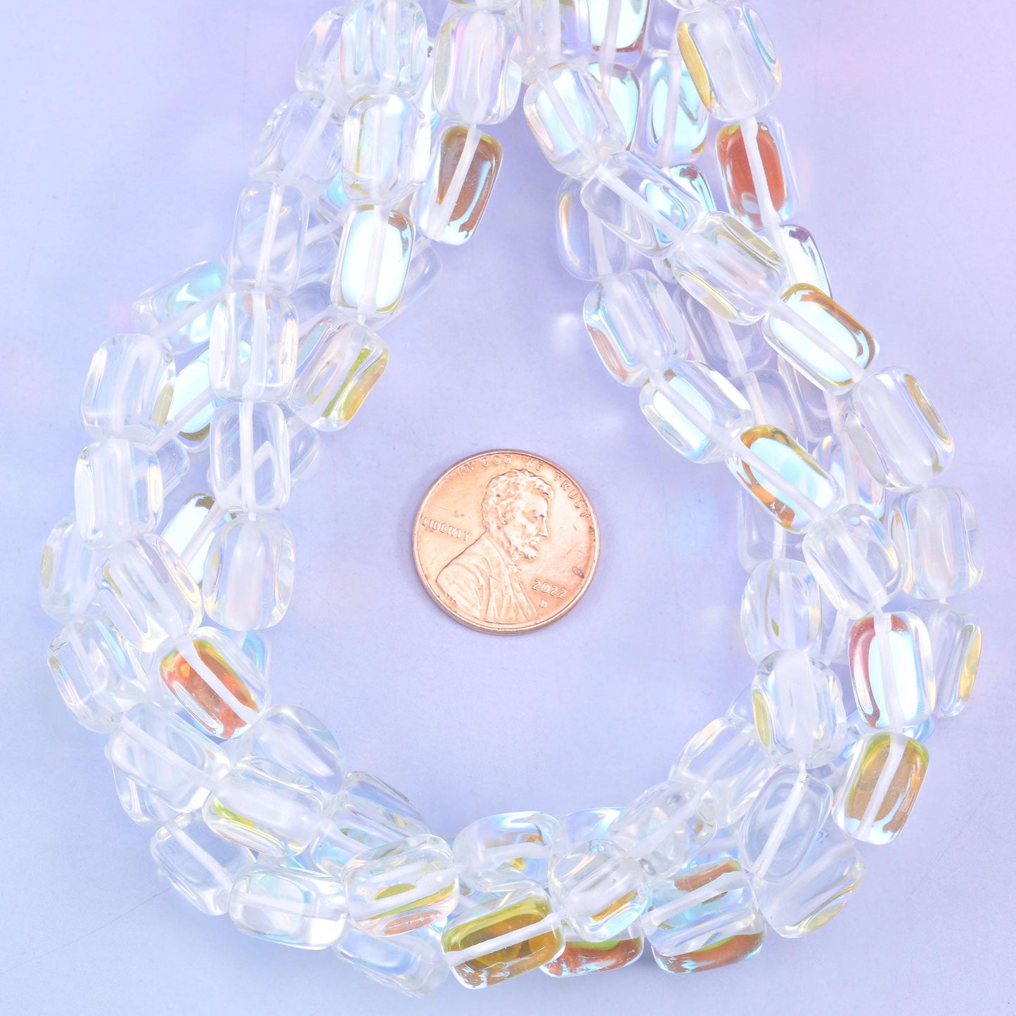 Clear Mystic Aura Rectangle Glass Beads: Iridescent Jewelry Making Supply, 15 Inch Strand