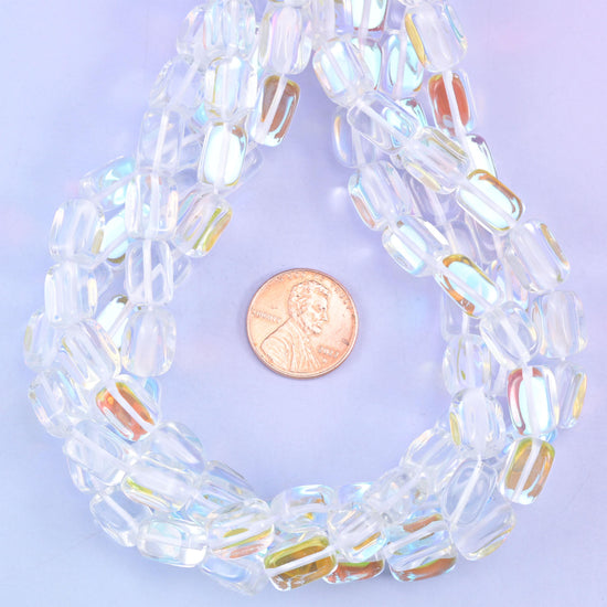 Clear Mystic Aura Rectangle Glass Beads: Iridescent Jewelry Making Supply, 15 Inch Strand