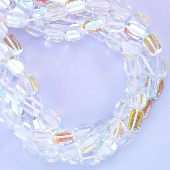 Clear Mystic Aura Rectangle Glass Beads: Iridescent Jewelry Making Supply, 15 Inch Strand