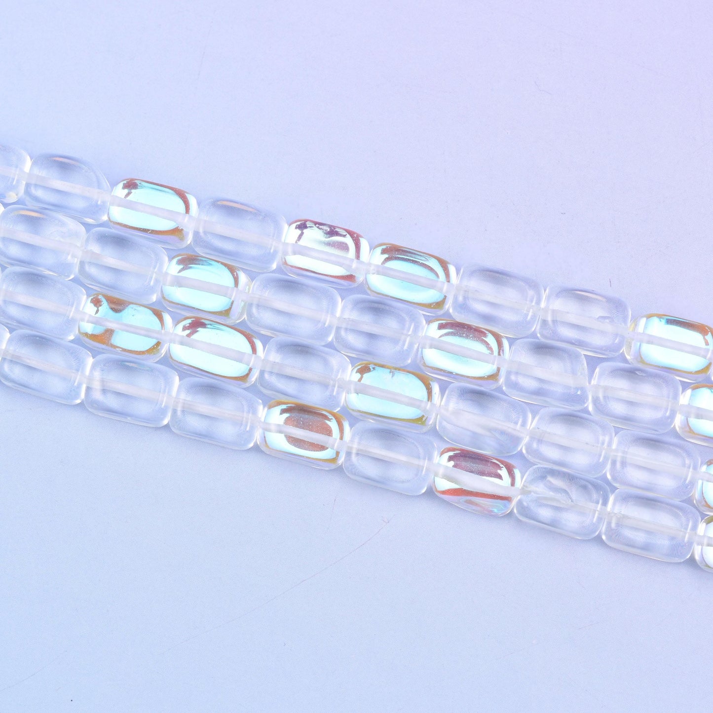 Clear Mystic Aura Rectangle Glass Beads: Iridescent Jewelry Making Supply, 15 Inch Strand