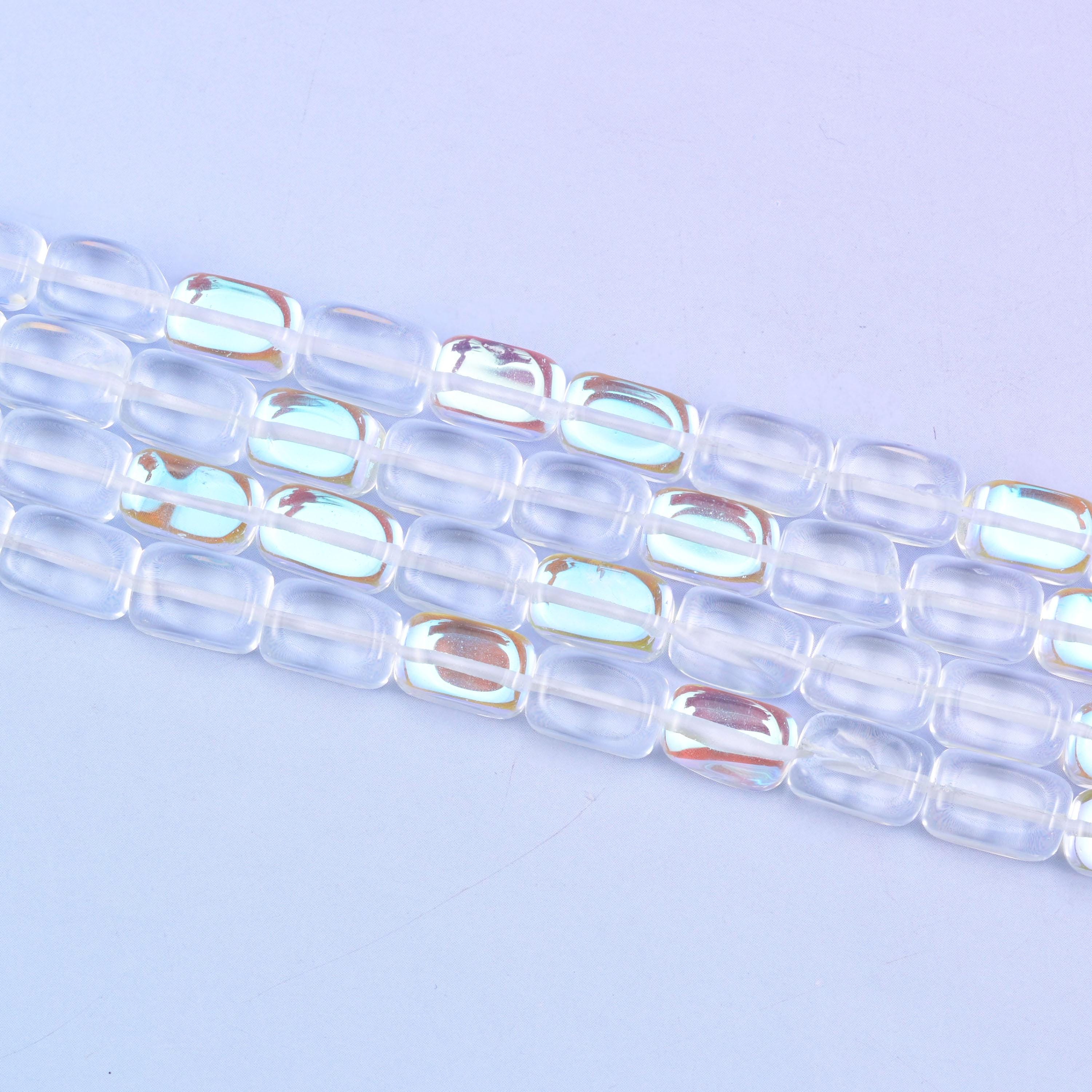 Clear Mystic Aura Rectangle Glass Beads: Iridescent Jewelry Making Supply, 15 Inch Strand