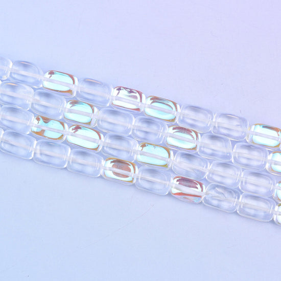 Clear Mystic Aura Rectangle Glass Beads: Iridescent Jewelry Making Supply, 15 Inch Strand