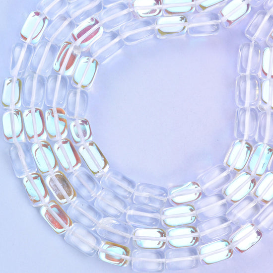 Clear Mystic Aura Rectangle Glass Beads: Iridescent Jewelry Making Supply, 15 Inch Strand
