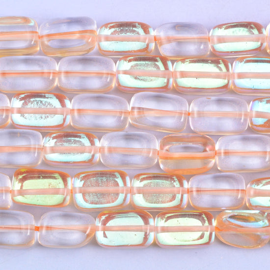 Orange Mystic Aura Rectangle Glass Beads: Iridescent Jewelry Making Supply, 15 Inch Strand