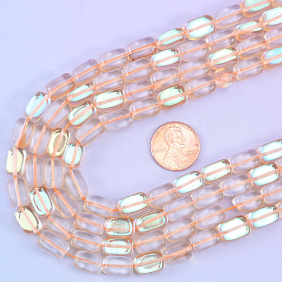 Orange Mystic Aura Rectangle Glass Beads: Iridescent Jewelry Making Supply, 15 Inch Strand