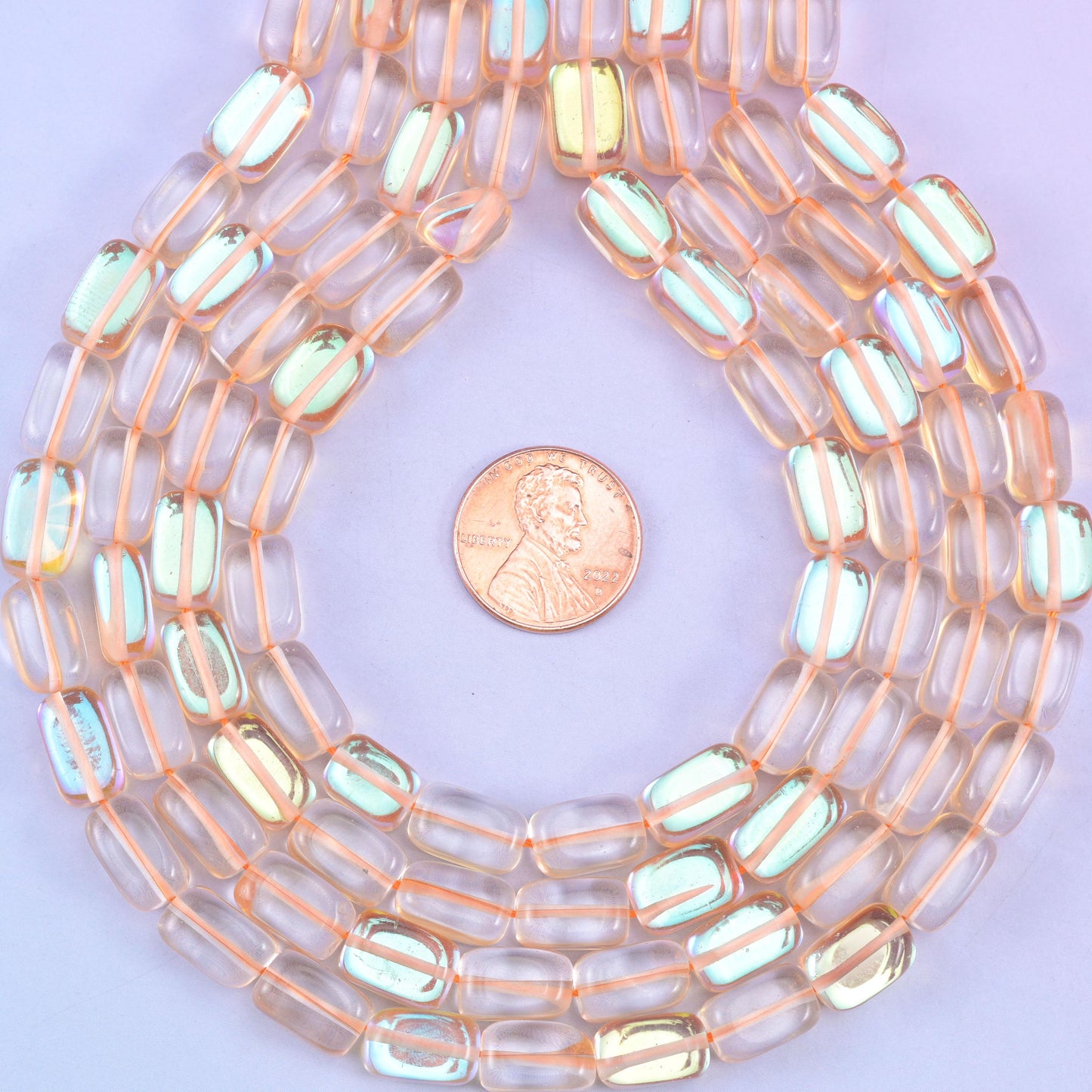 Orange Mystic Aura Rectangle Glass Beads: Iridescent Jewelry Making Supply, 15 Inch Strand