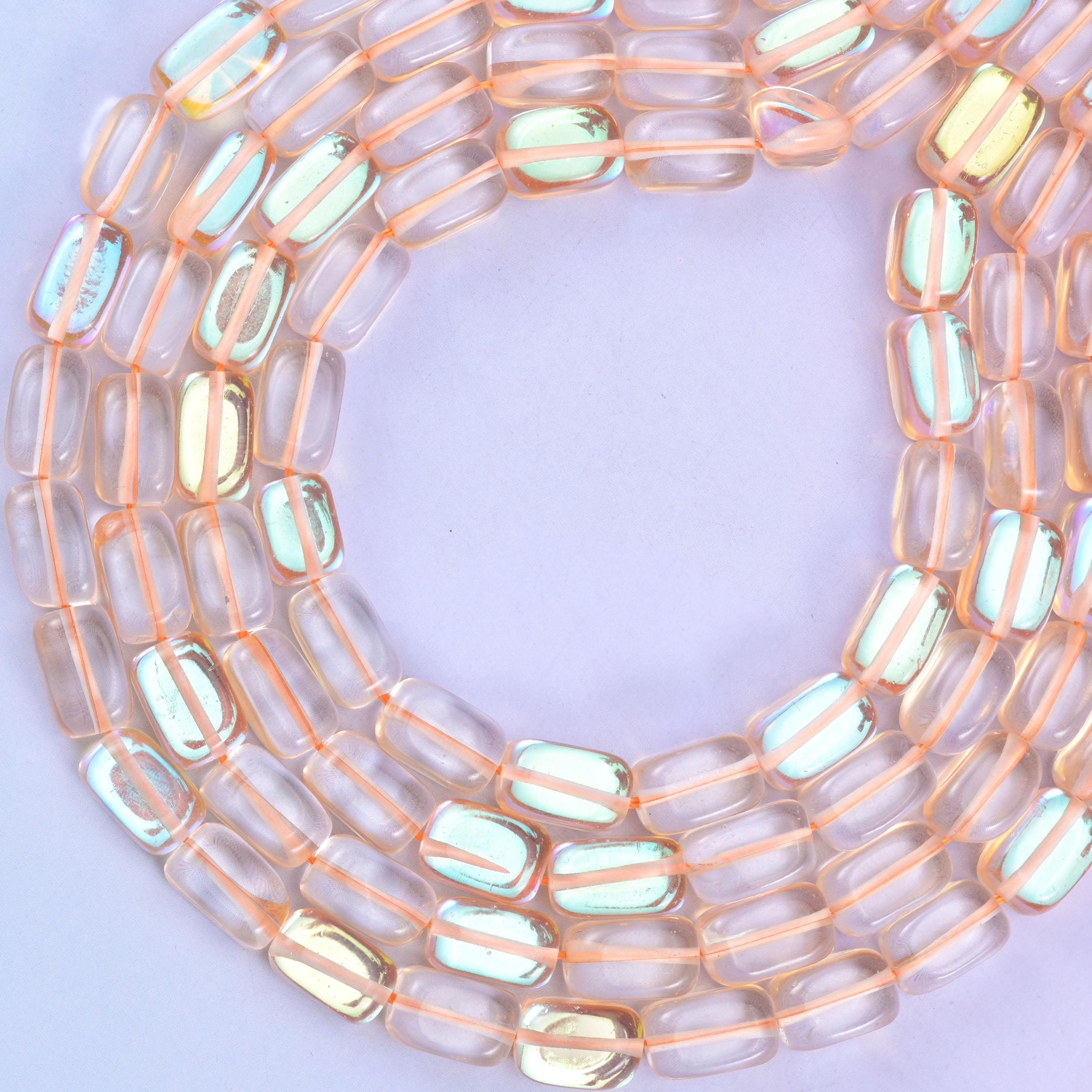 Orange Mystic Aura Rectangle Glass Beads: Iridescent Jewelry Making Supply, 15 Inch Strand