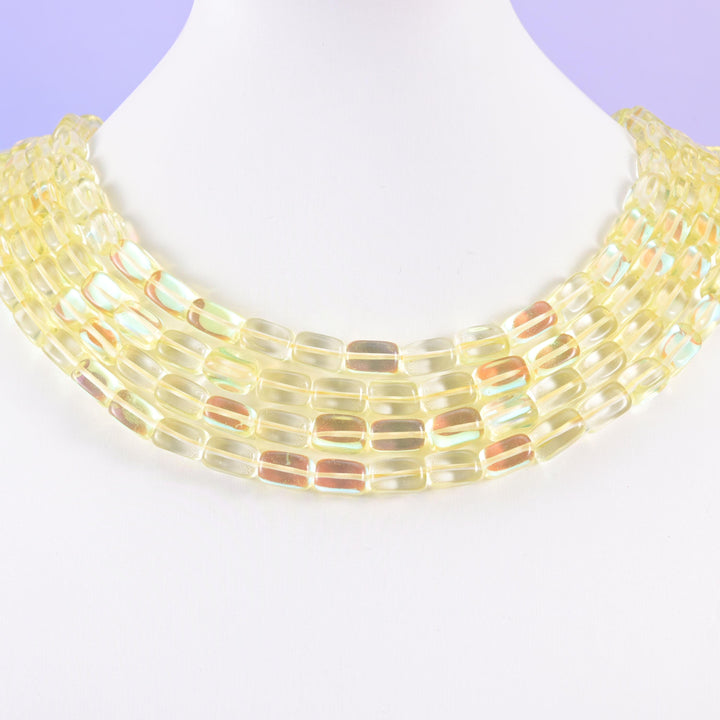 Yellow Mystic Aura Rectangle Glass Beads: Iridescent Jewelry Making Supply, 15 Inch Strand