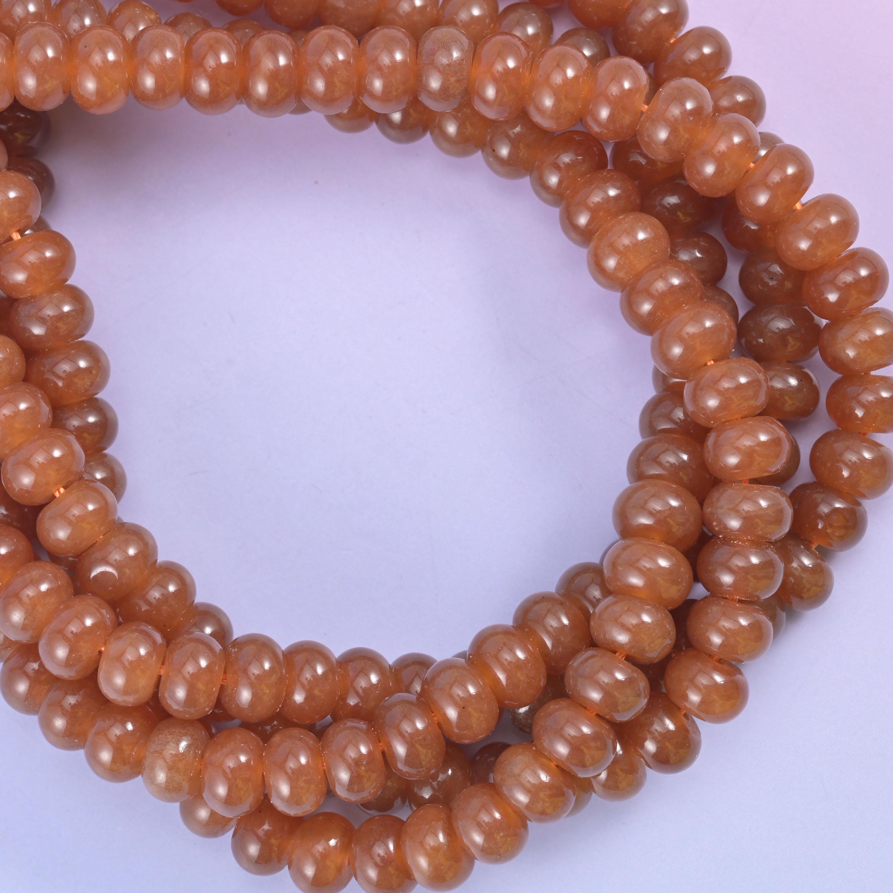 Caramel Color Dyed Jade Smooth Rondelle Beads Jewelry Making Size 5x8mm 15" Strand