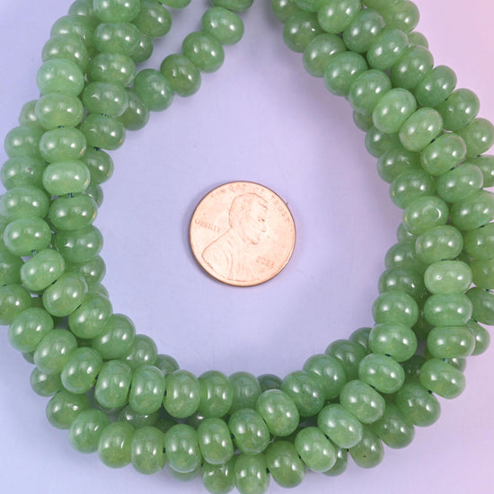 Hetian Green Dyed Jade Smooth Rondelle Beads Jewelry Making Size 5x8mm 15" Strand