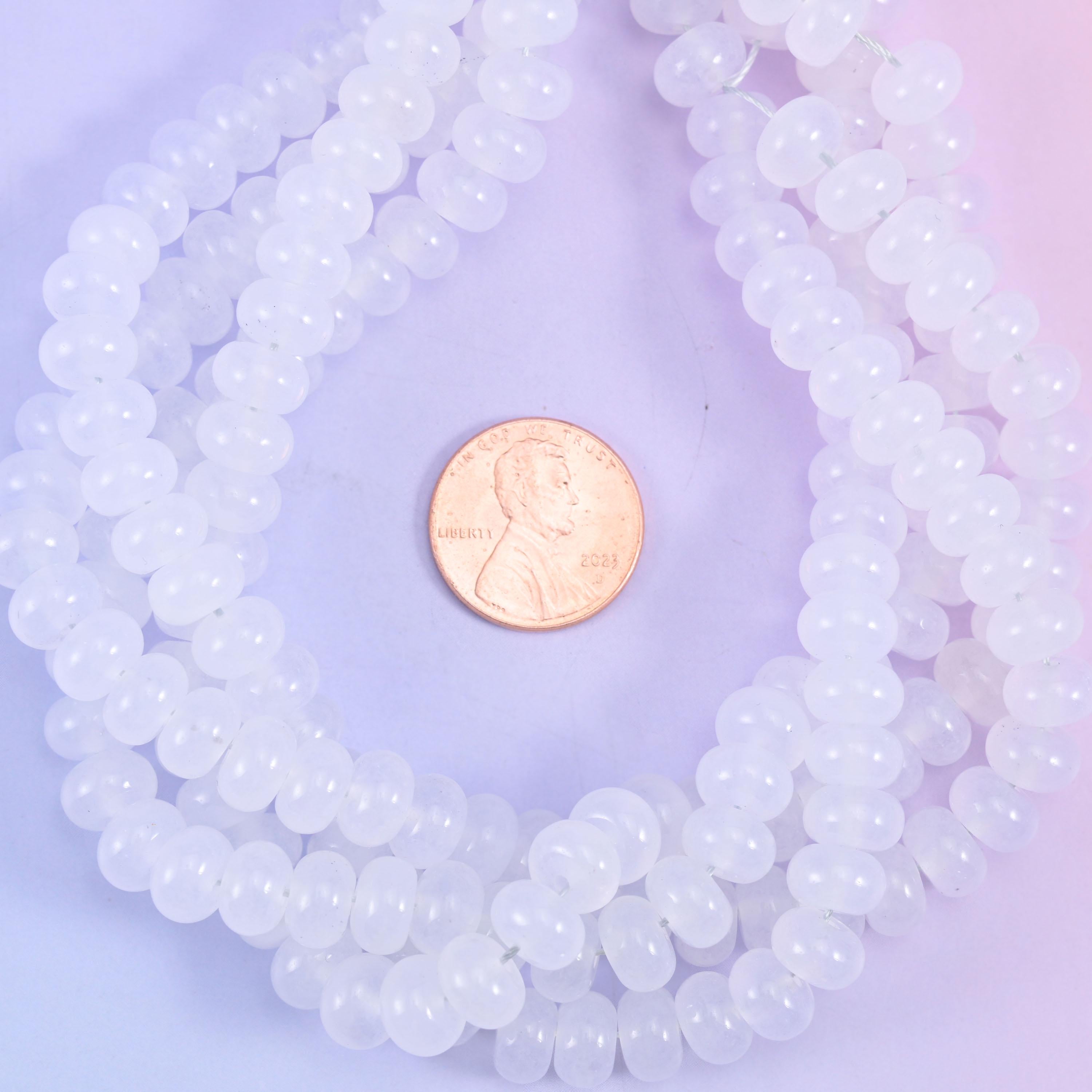 White Dyed Jade Smooth Rondelle Beads Jewelry Making Size 5x8mm 15" Strand