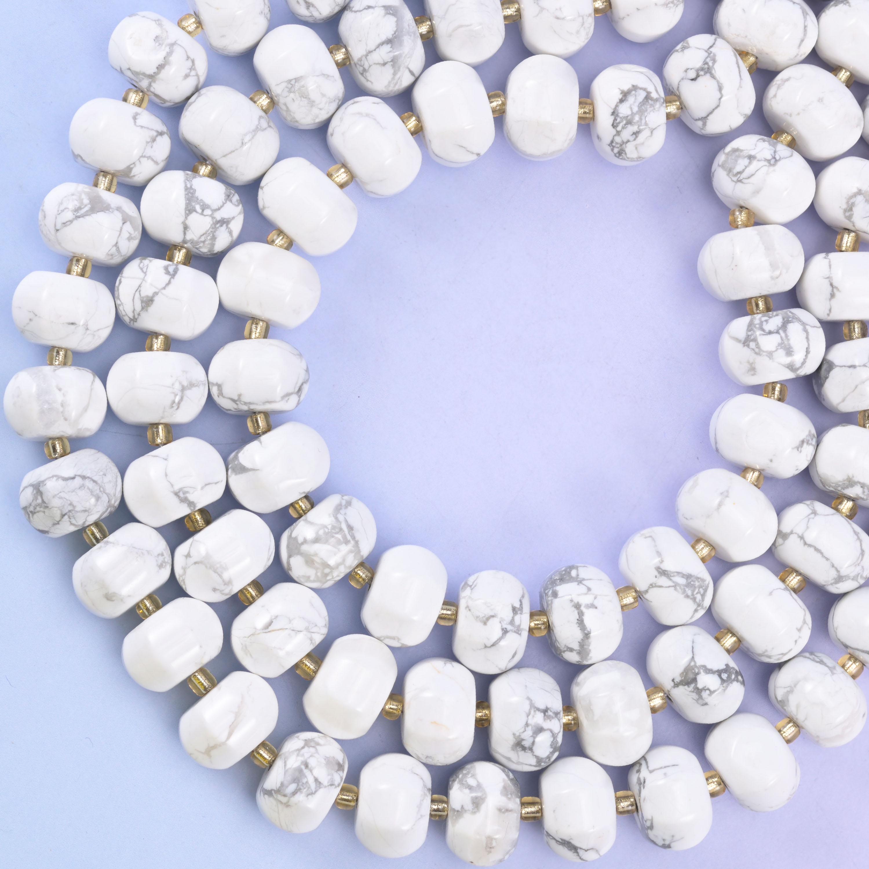 White Howlite Pumpkin Rondelle Beads Jewelry Making Size 12x8mm 15" Strand