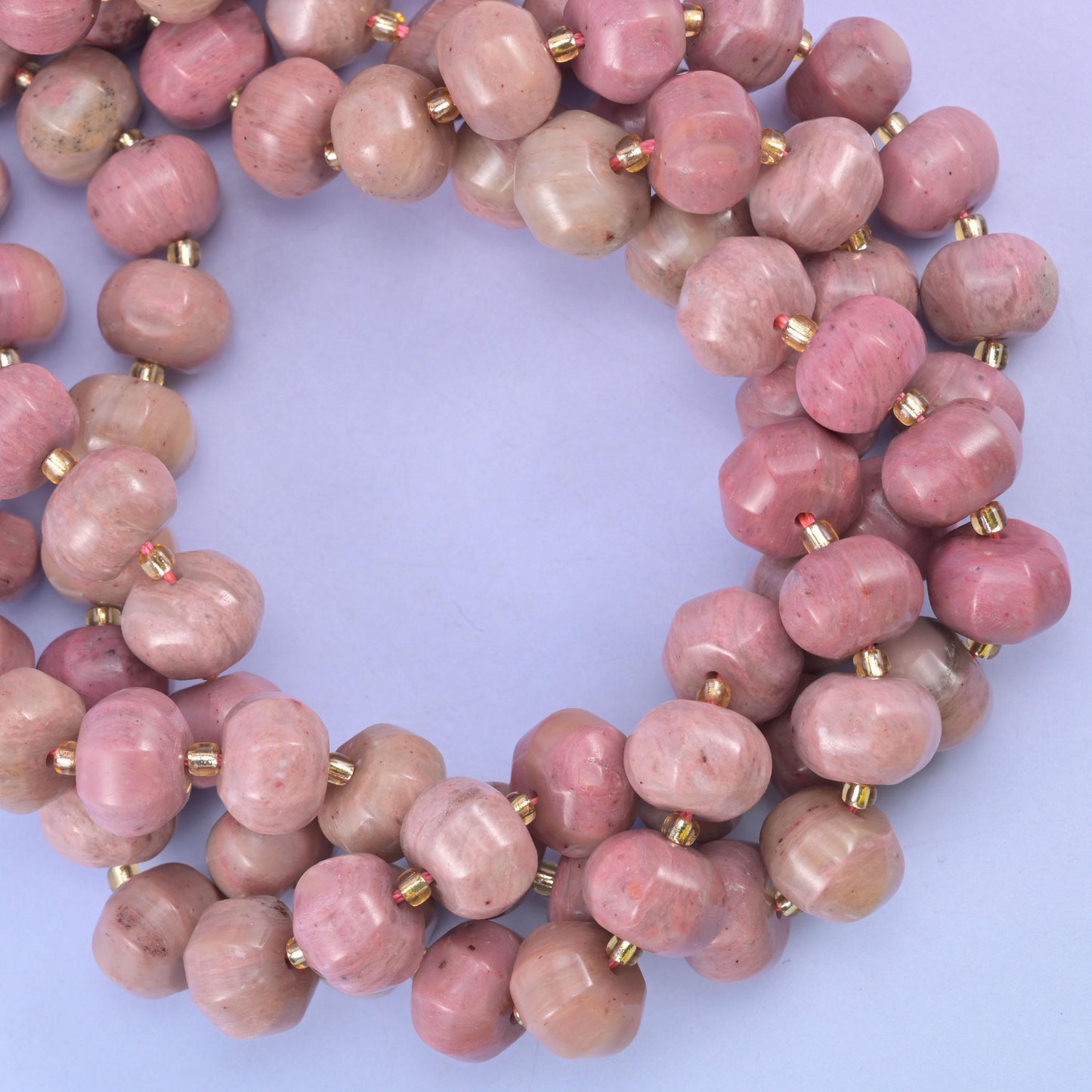 Pink Rhodonite Pumpkin Rondelle Beads Jewelry Making Size 12x8mm 15" Strand