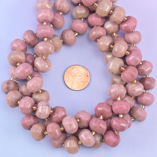 Pink Rhodonite Pumpkin Rondelle Beads Jewelry Making Size 12x8mm 15" Strand