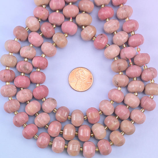 Pink Rhodonite Pumpkin Rondelle Beads Jewelry Making Size 12x8mm 15" Strand