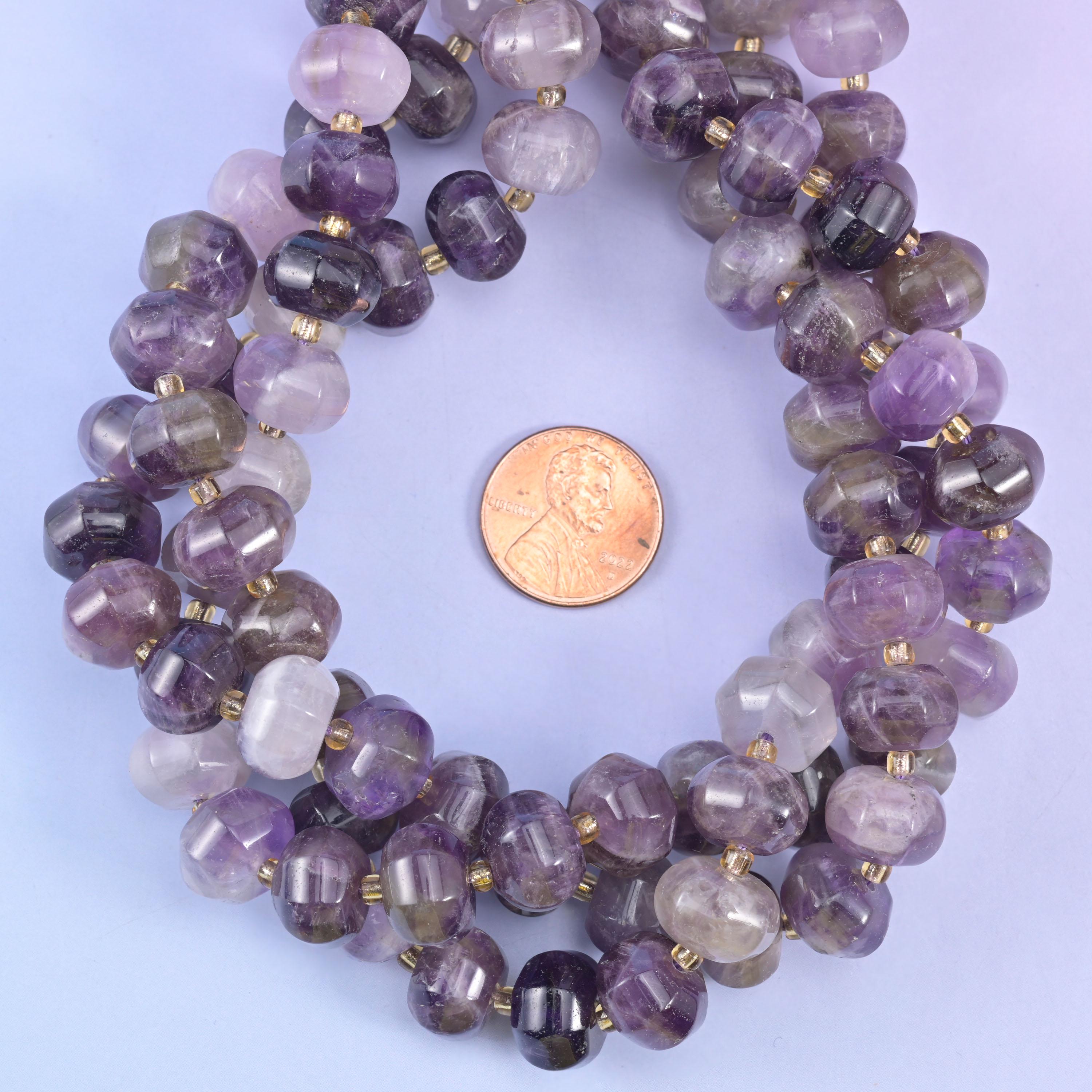 Amethyst Pumpkin Rondelle Beads Jewelry Making Size 12x8mm 15" Strand