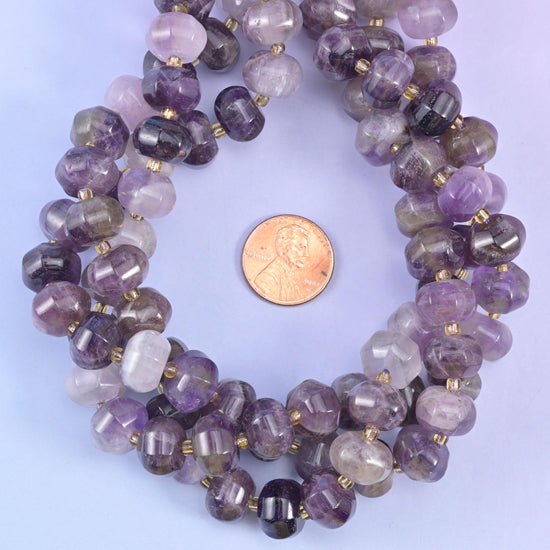 Amethyst Pumpkin Rondelle Beads Jewelry Making Size 12x8mm 15" Strand