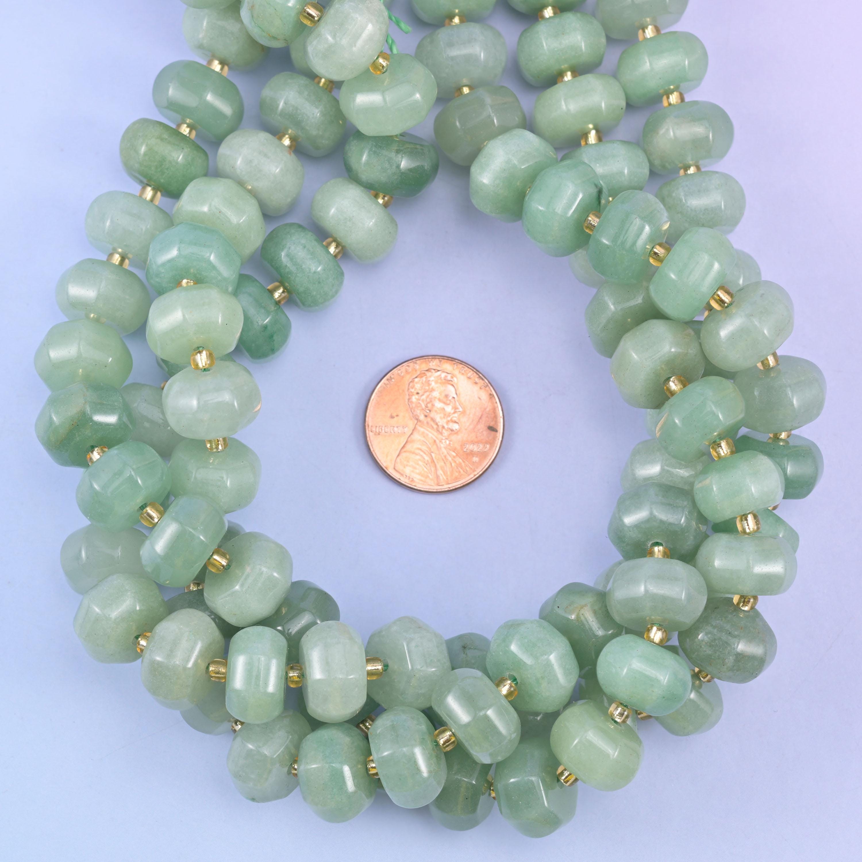 Green Aventurine Pumpkin Rondelle Beads Jewelry Making Size 12x8mm 15" Strand
