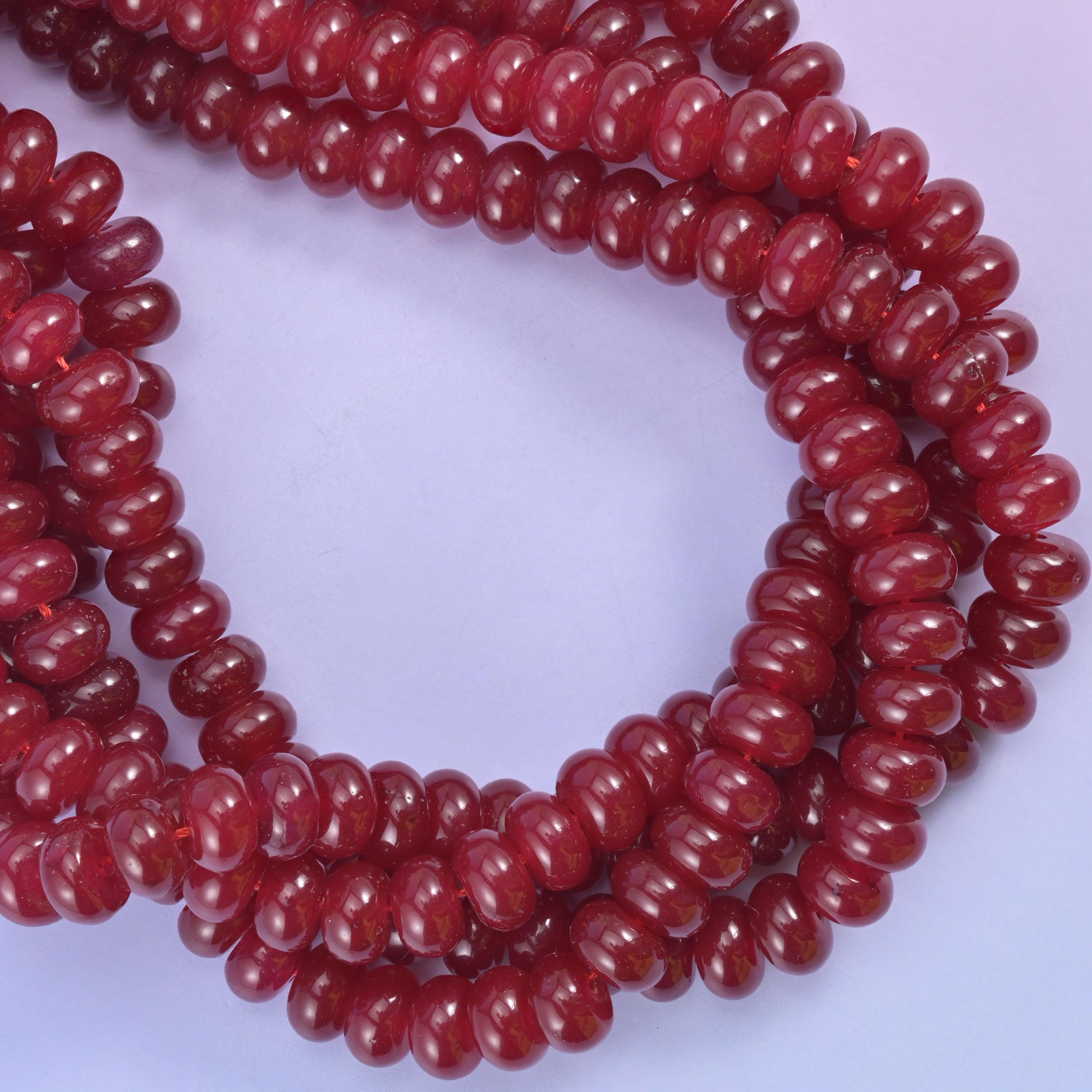 Ruby Red Color Dyed Jade Smooth Rondelle Beads Jewelry Making Size 5x8mm 15" Strand
