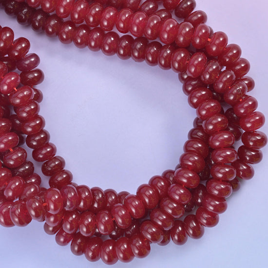 Ruby Red Color Dyed Jade Smooth Rondelle Beads Jewelry Making Size 5x8mm 15" Strand